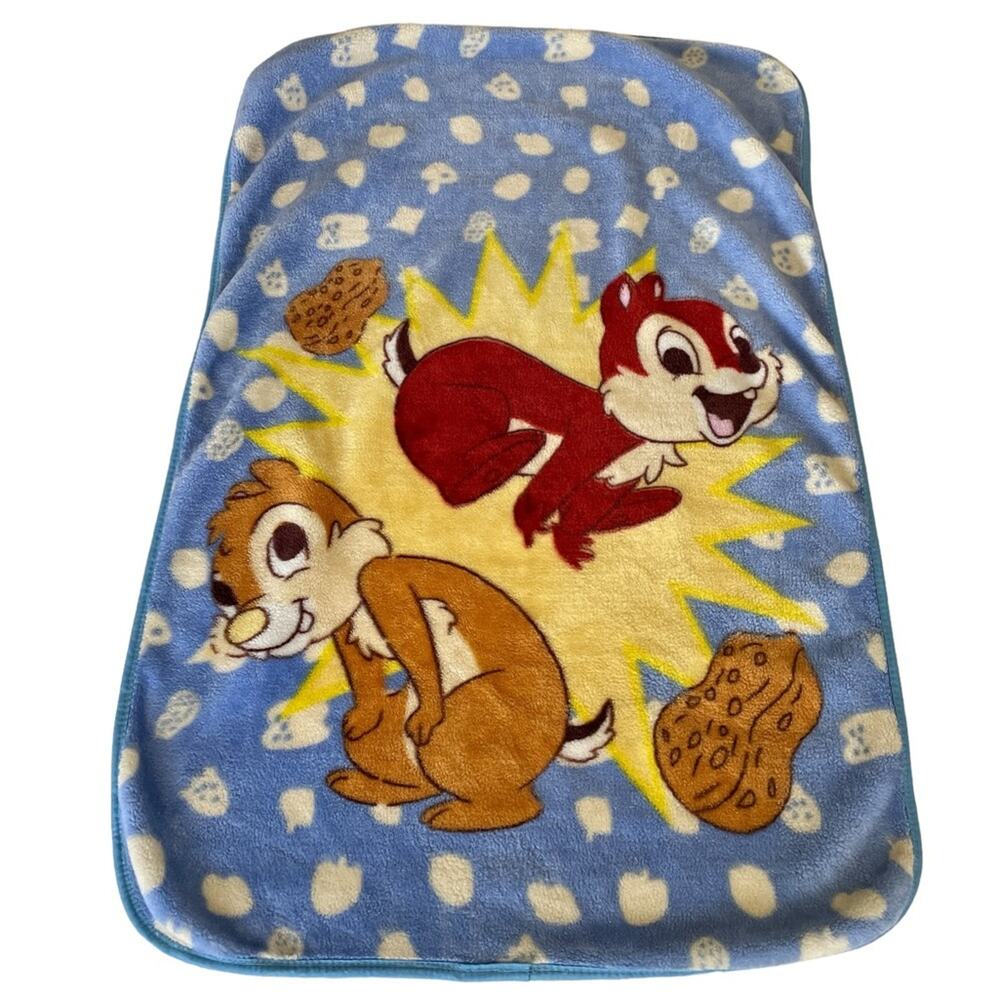 Vintage Chip and Dale Disney Blue Throw Blanket Lap Cover Rare 38” x 58”